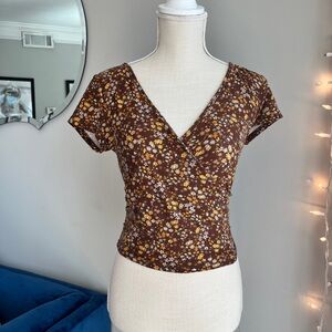 brown floral crossover top